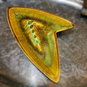 Vintage DeForest of California Pottery Ashtray MCM Boomerang Atomic Yellow Green